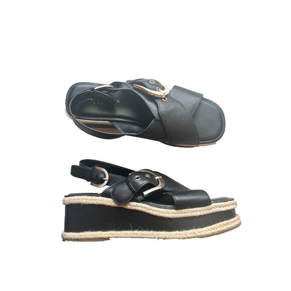 MARC FISHER LTD 10 Black Renda Crisscross Buckle Platform Wedge Sandal - Picture 2 of 5